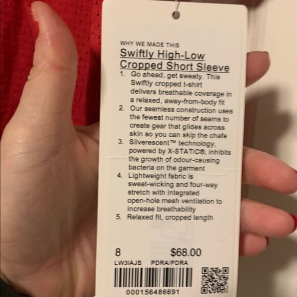 lululemon athletica Red Swiftly High-Low Short Sleeve Tee, Size 8, NWT - Picture 4 of 6